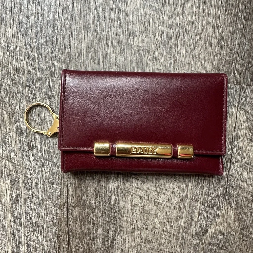Authentic Bally‎ Wallet Red Burgundy Leather Bi Fold Coin Pouch EUC